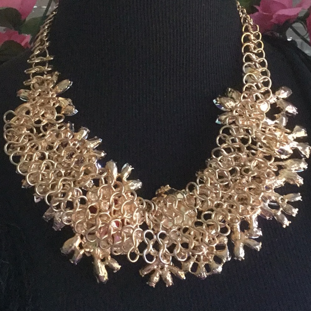 Floral Rhinestone Blue Red Pink Statement Necklace Flower Crystal Multicolor New - Picture 7 of 9